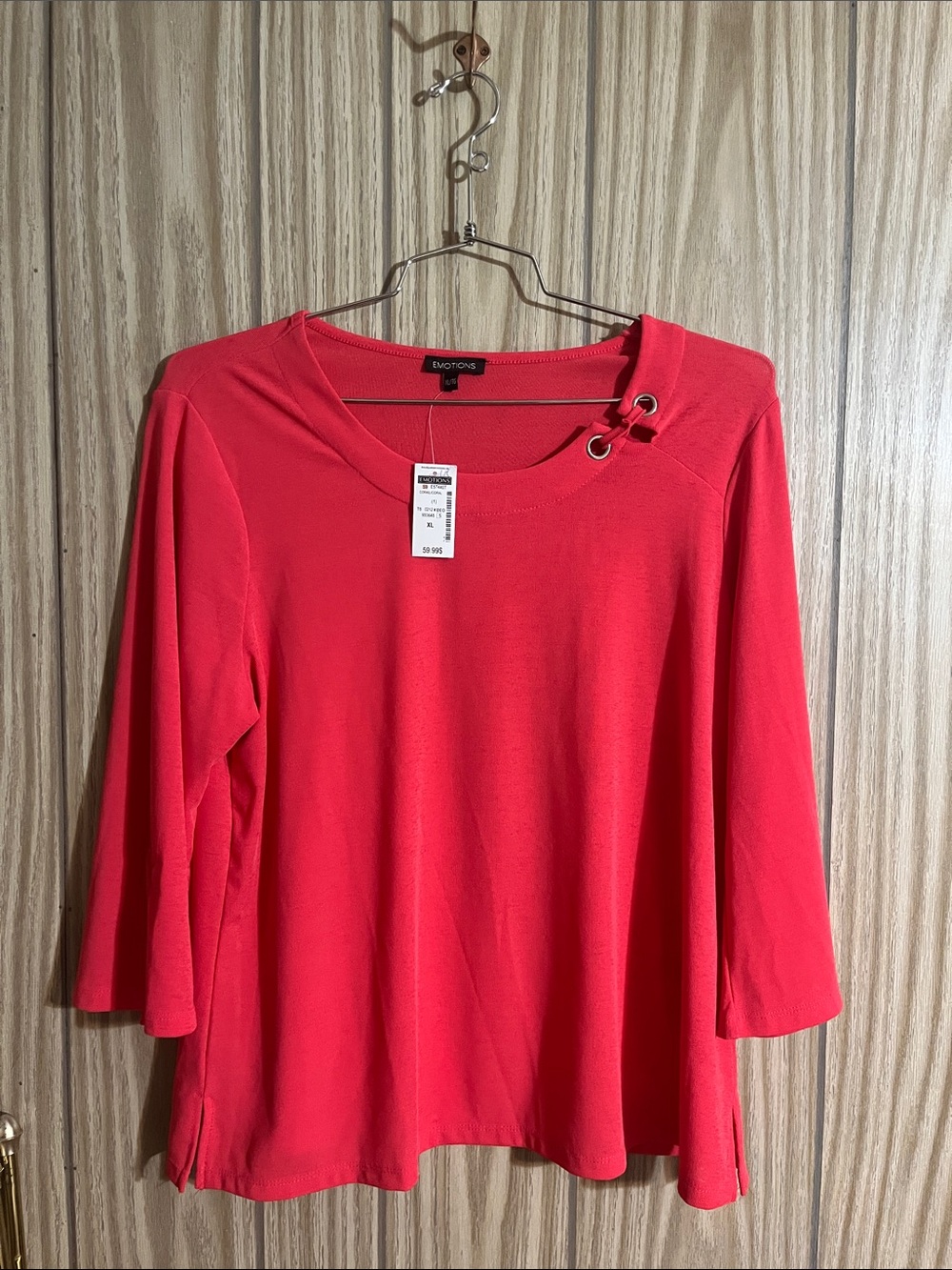Women's Red Long-Sleeve Tee with Grommet Accent